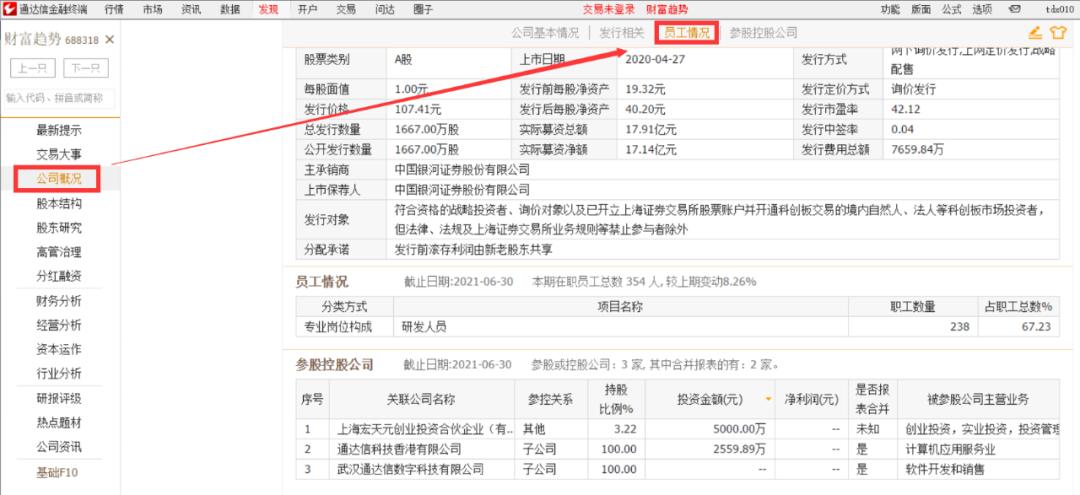 通达信电脑版如何查看个股公司基本情况、发行资料及员工情况？(图3)